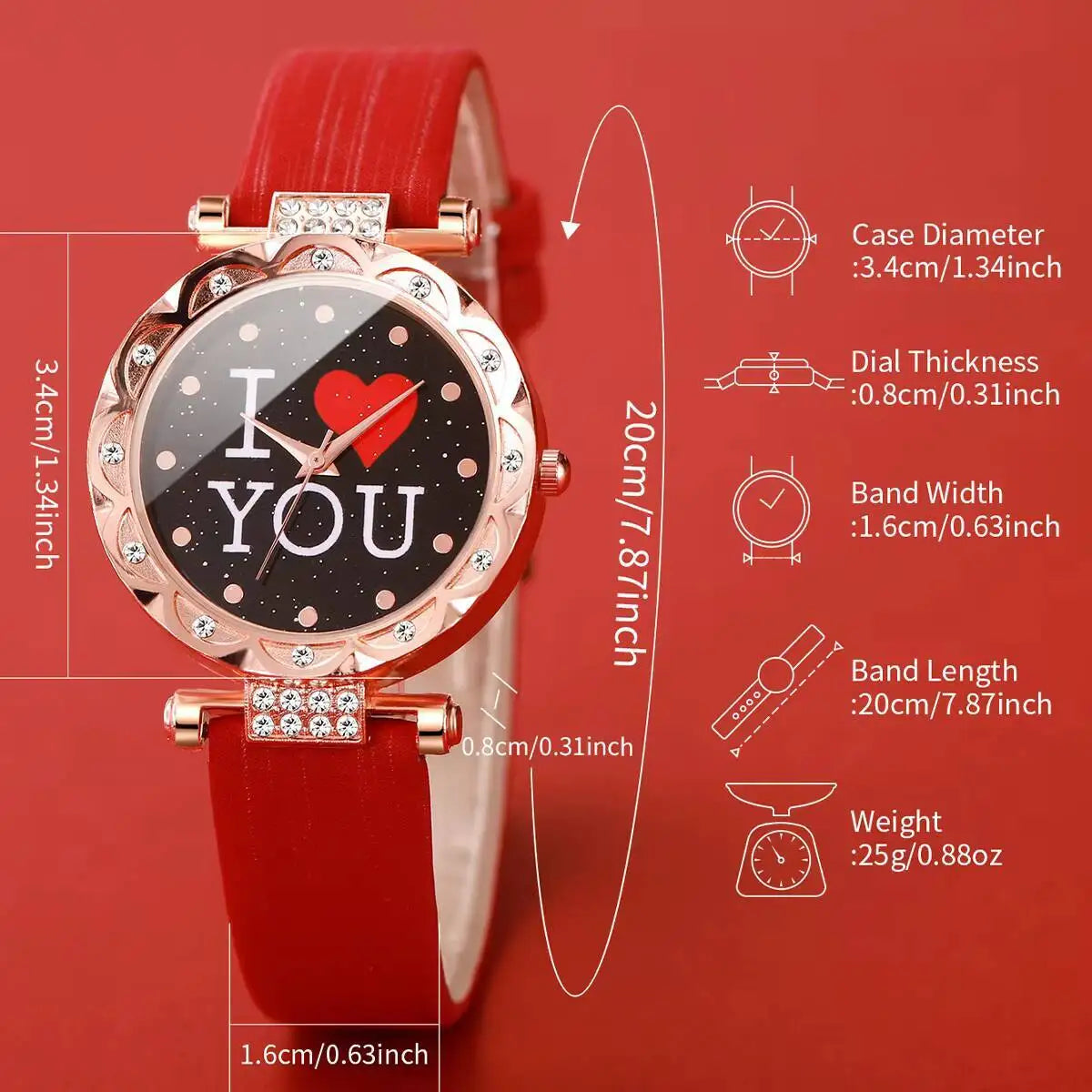 Rhinestone Watch & Jewelry Set (5PCS)