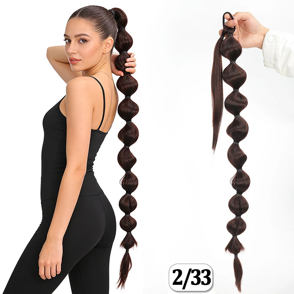 Extensions de cheveux synthétiques queue de cheval africaine moelleuse - Longue tresse étendue avec queue de cheval bulle pour un look volumineux Accessoires capillaires