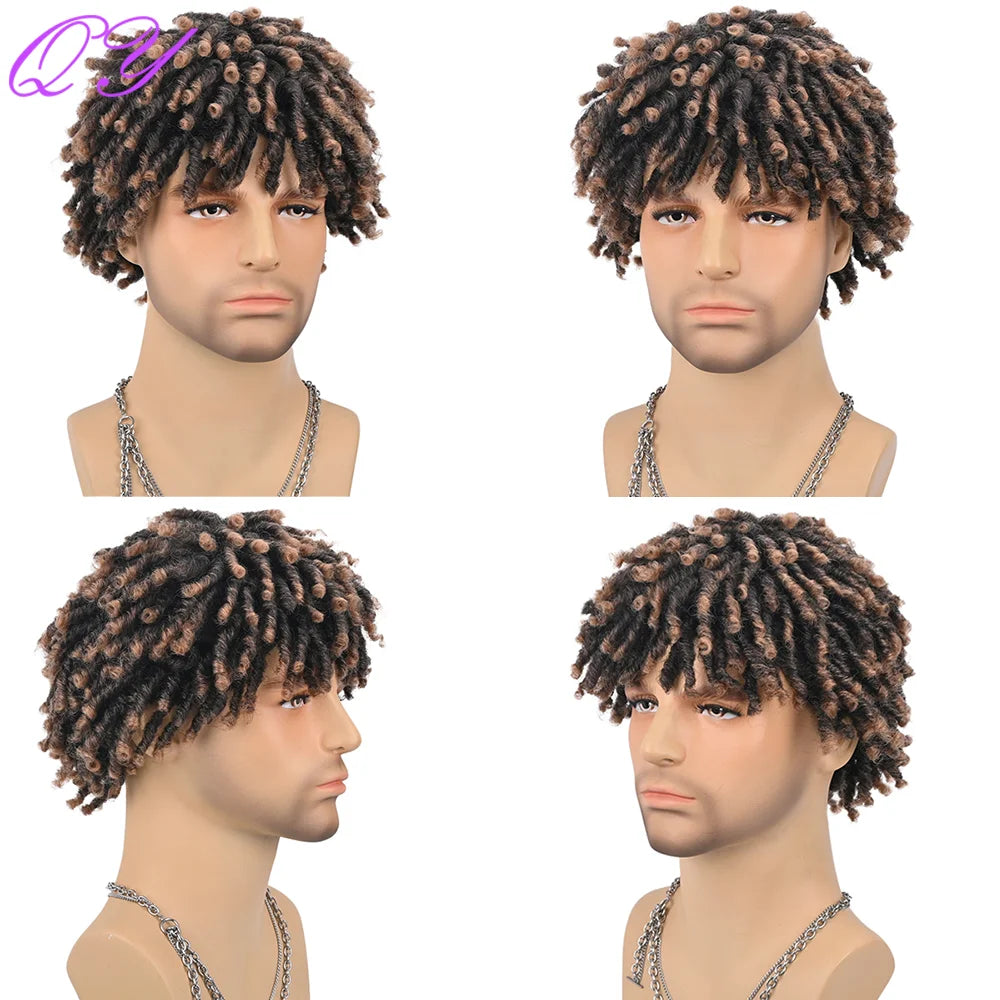 Synthetic Short Dreadlocks Wig Gold Curved and dirty braids Twist Wigs For African Men Daily Beautiful High Quality Hair