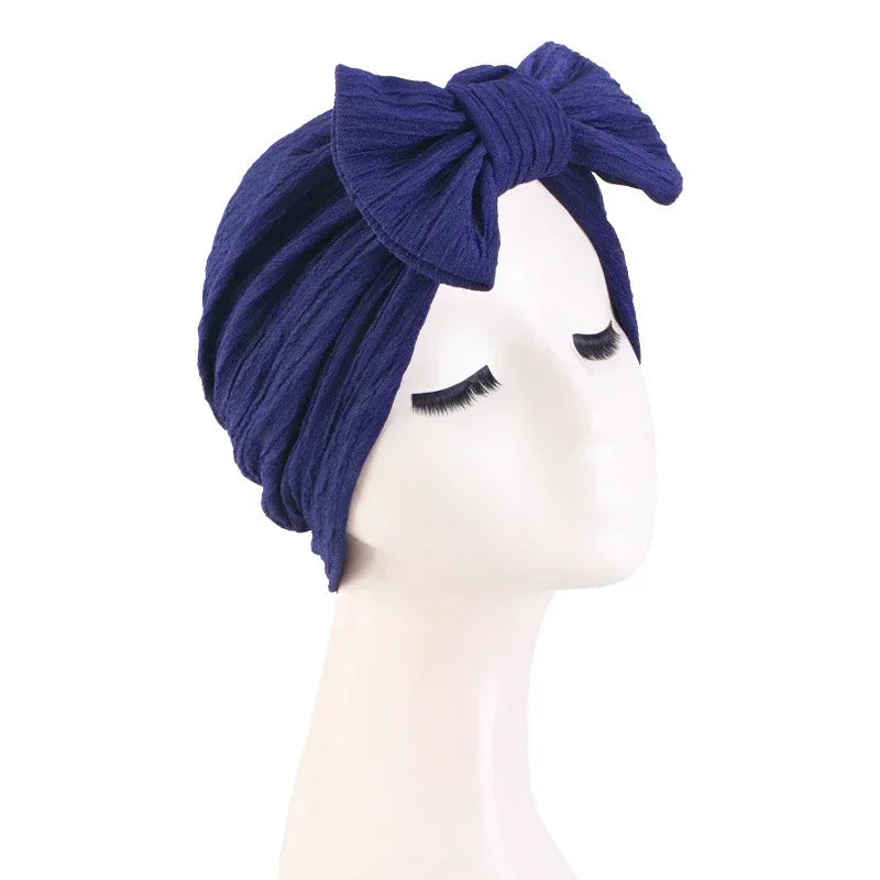 Sombrero turbante indio nuevo con nudo y lazo para mujer, hijab musulmán, pañuelo africano para la cabeza, gorro, gorro para pérdida de cabello, gorro de quimioterapia, pañuelos para la cabeza