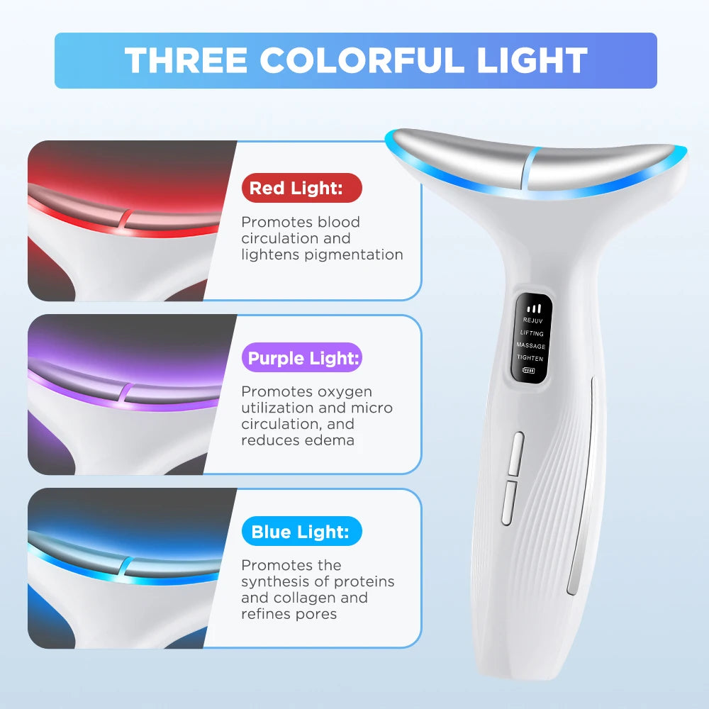 Neck Face Beauty Machine Lifting 3/7 Light Therapy Facial Massager Skin Tightening & Rejuvenation Wrinkle Double Chin Removal