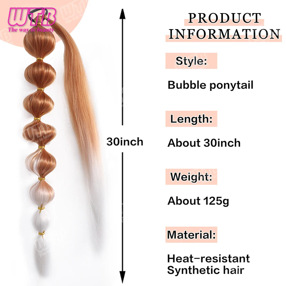 WTB Extensions de cheveux synthétiques en queue de cheval à bulles noires, afro, longues tresses, queue de cheval enveloppante en forme de lanterne pour femmes