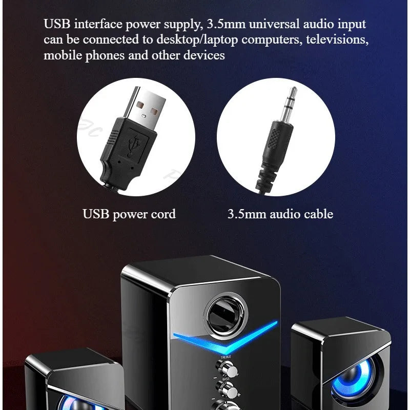 SADA Computer Speaker Home Desktop Computer Laptop Universal Small Speaker Wired Desktop Subwoofer Speaker