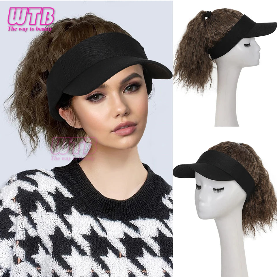Se busca: Gorra de béisbol con peluca y coleta, gorra de béisbol con peluca de pelo rizado y esponjoso para mujer.