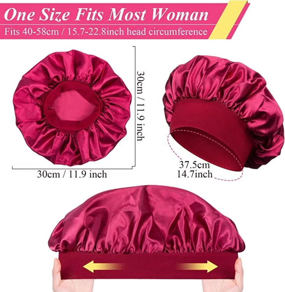 Fashion Bonnet Large Wide Edge Elastic Hat Casual Sports Silk Smooth Suitable for Curled Straight Hair Sleeping Hat Women's men