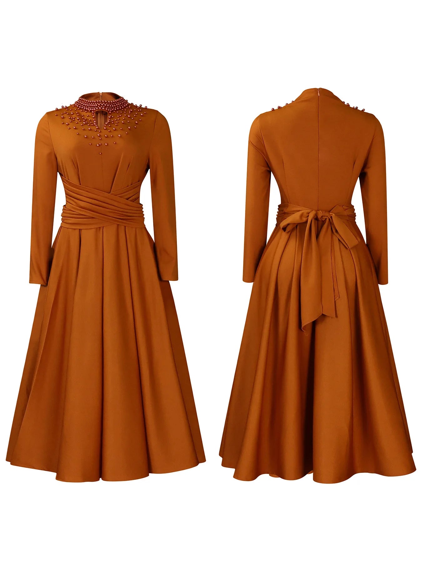 Vestido Elegante Africano para Mujer, Vestidos de Noche con Cuello Alto y Cuentas a la Moda, Vestido Delgado de Temperamento para Mujer, Vestidos Casuales de Manga Larga