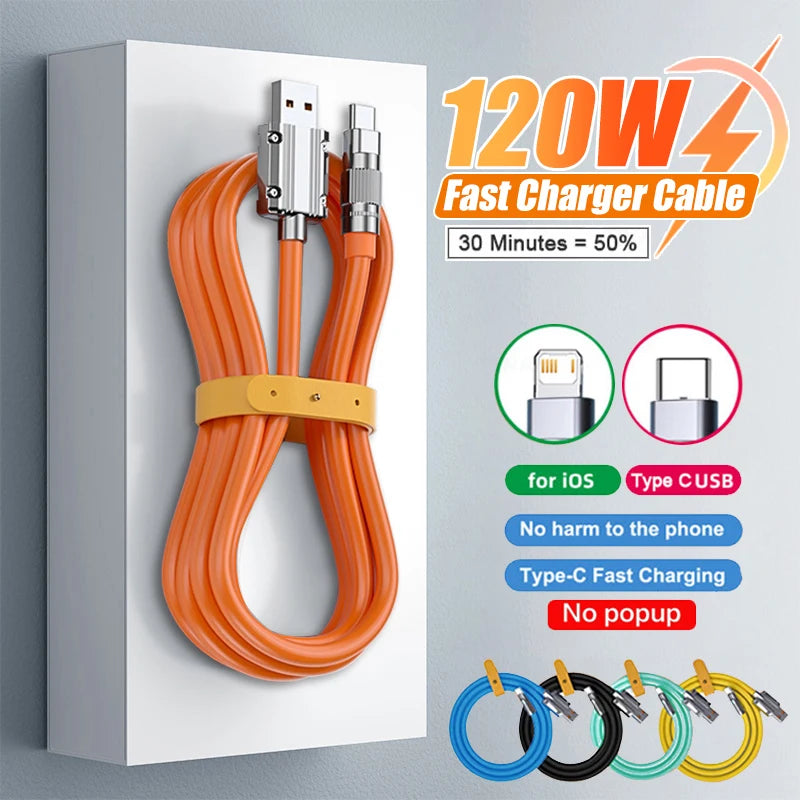 Câble en silicone liquide USB C 120W 6A Super Charge Rapide pour iPhone 14 15 Huawei Samsung Xiaomi, Chargeur Rapide, Câble de Données Type-C