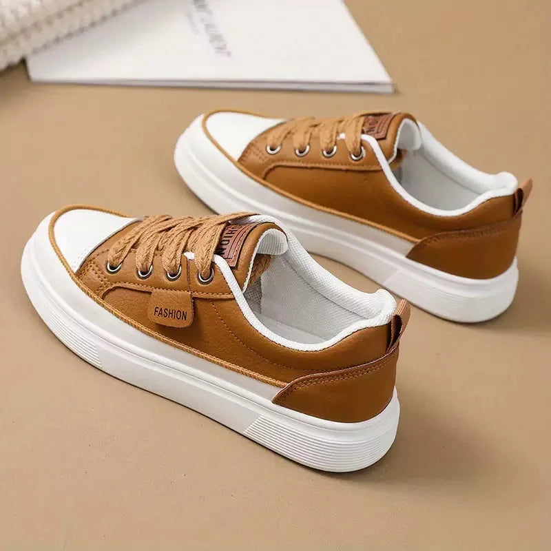 Breathable Round Toe Flat Sneakers - Lace Up Low Top Shoes for Leisure Walking Running Jogging
