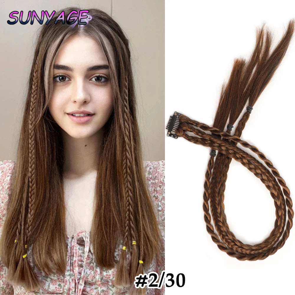 Synthetic Wig Braids With Clip Boxing Braid Dreadlocks Clip In Hair Extension Dirty Braids Boxer Braid Heat Resistat Hairpieces