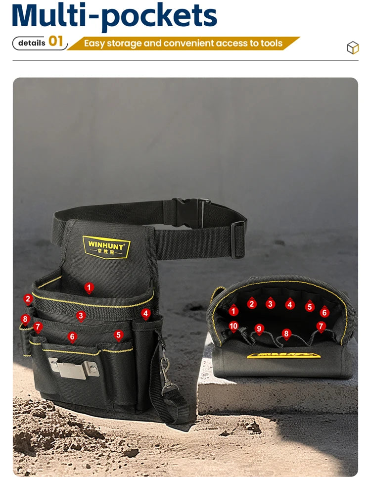 Electrician Tool Waist Bag - Durable, Portable, Multifunctional, Made of Textile Materials, No Assembly Required, Battery-Free f