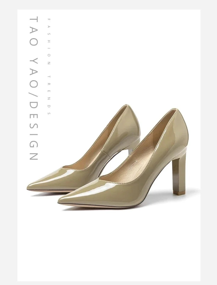 Square Heels Pumps Women Shoes Patent Leather Sexy Wedding Party Official Leisure Super Big Szie
