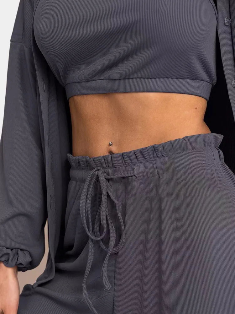 Conjuntos de pijama de otoño acogedores para mujer, 3 piezas, ropa de casa informal con top de tirantes, pantalón y cárdigan, talla grande, ropa de descanso suave para mujer