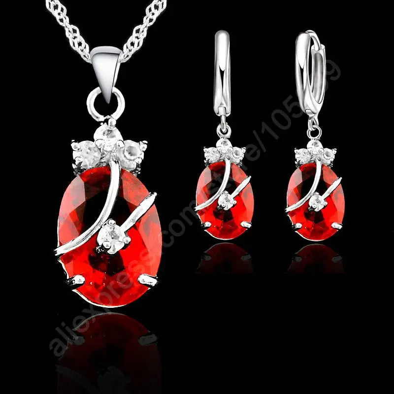 Juegos de Joyas de Boda de Plata 925 con Aguja, Flor y Gota de Agua para Mujer, Conjuntos de Collar con Colgante y Pendientes de Circonita Cúbica, Regalo de Fiesta