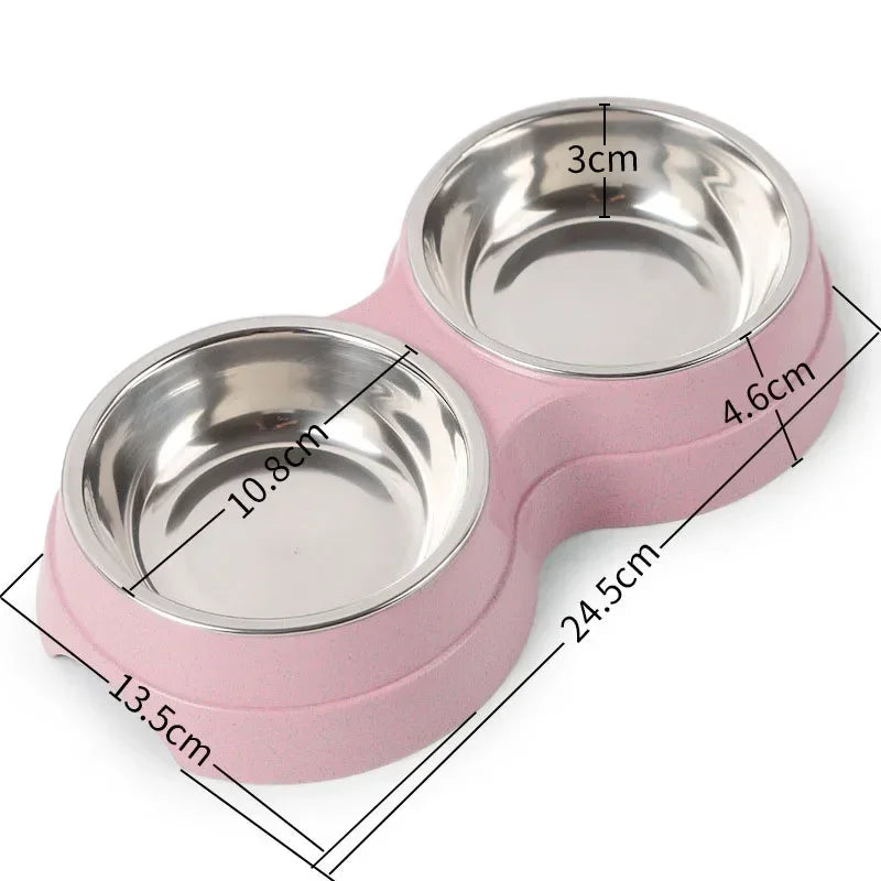 Small Dog Accessories Double Pet Bowls Stainless Steel Pet Drinking Dish Feeder Dog Food Water Feeder Cat Puppy Feeding Supplies
