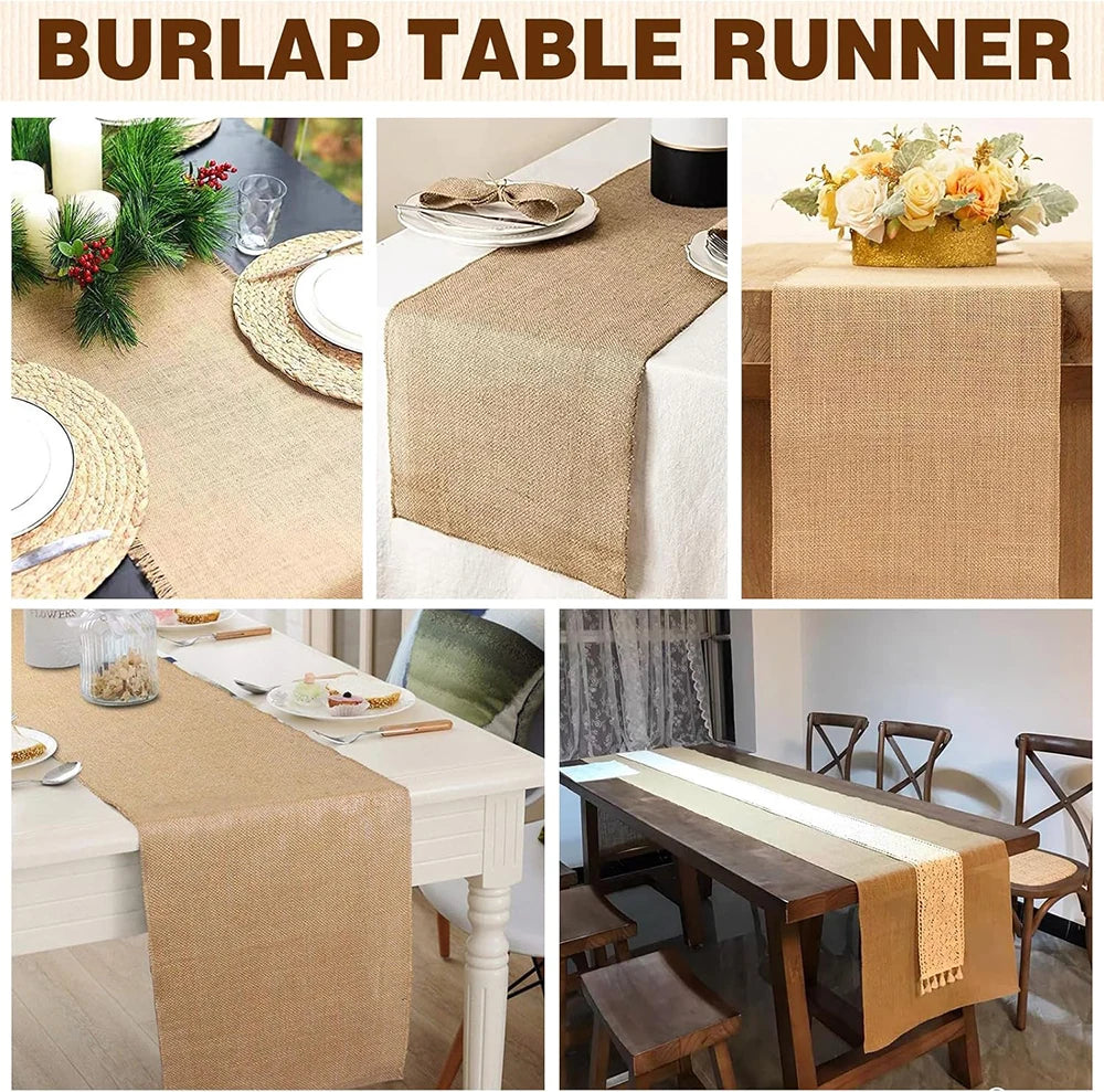 1PC Wedding Aisle Runner Jute Rustic Burlap Table Runners with Fringed Edge Runway Carpet for Weddings Party Bridal Shower Decor