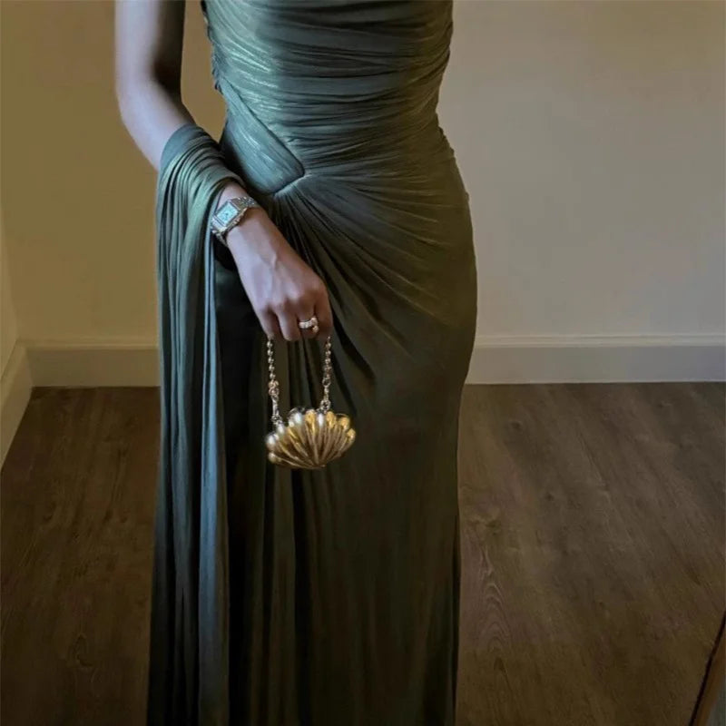 Female Fashion High Waist Elegant Dress for Women Off Shoulder Sleeveless Chic Evening Dresses Spring Summer Party Dress