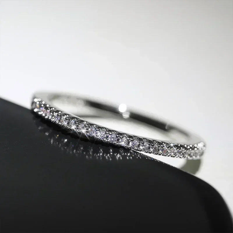 New Small and Niche Design, Simple Single Row Inlaid Zircon Ring, Women's Wedding, Bright Cubic Zircon Women's Ring Jewelry