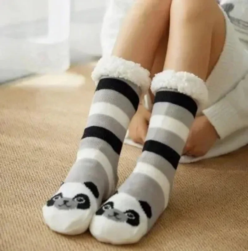 Fuzzy Thermal Sock Women Winter Warm Funny Bear Sheep Cute Kawaii Non Slip Cartoon Sleeping Soft Comfy Female Floor Slipper Sock
