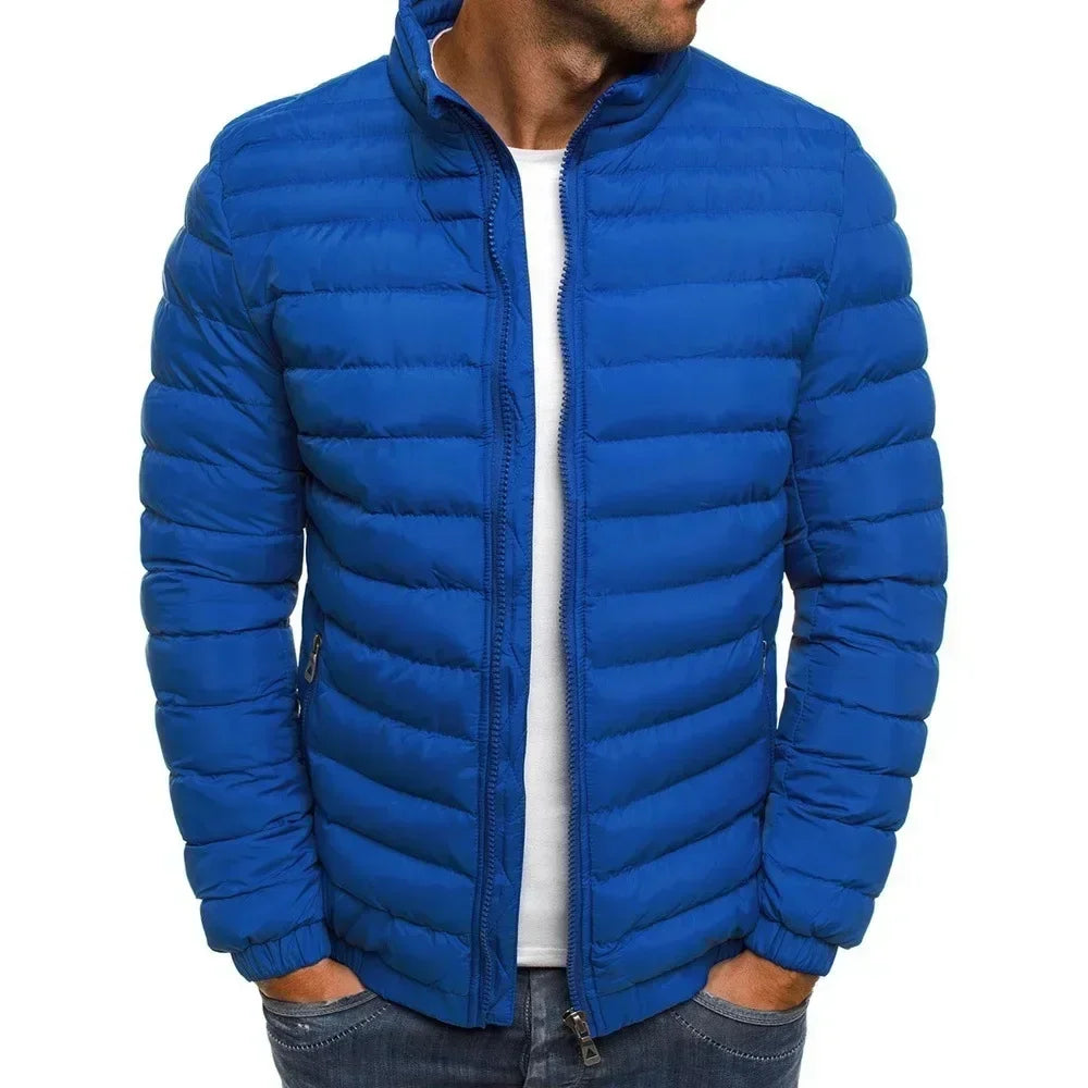 Men's Casual Winter Warm Jacket Solid Color Coat Stand Collar Zipper Trendy Simple Comfortable Outdoor Jogging Sports