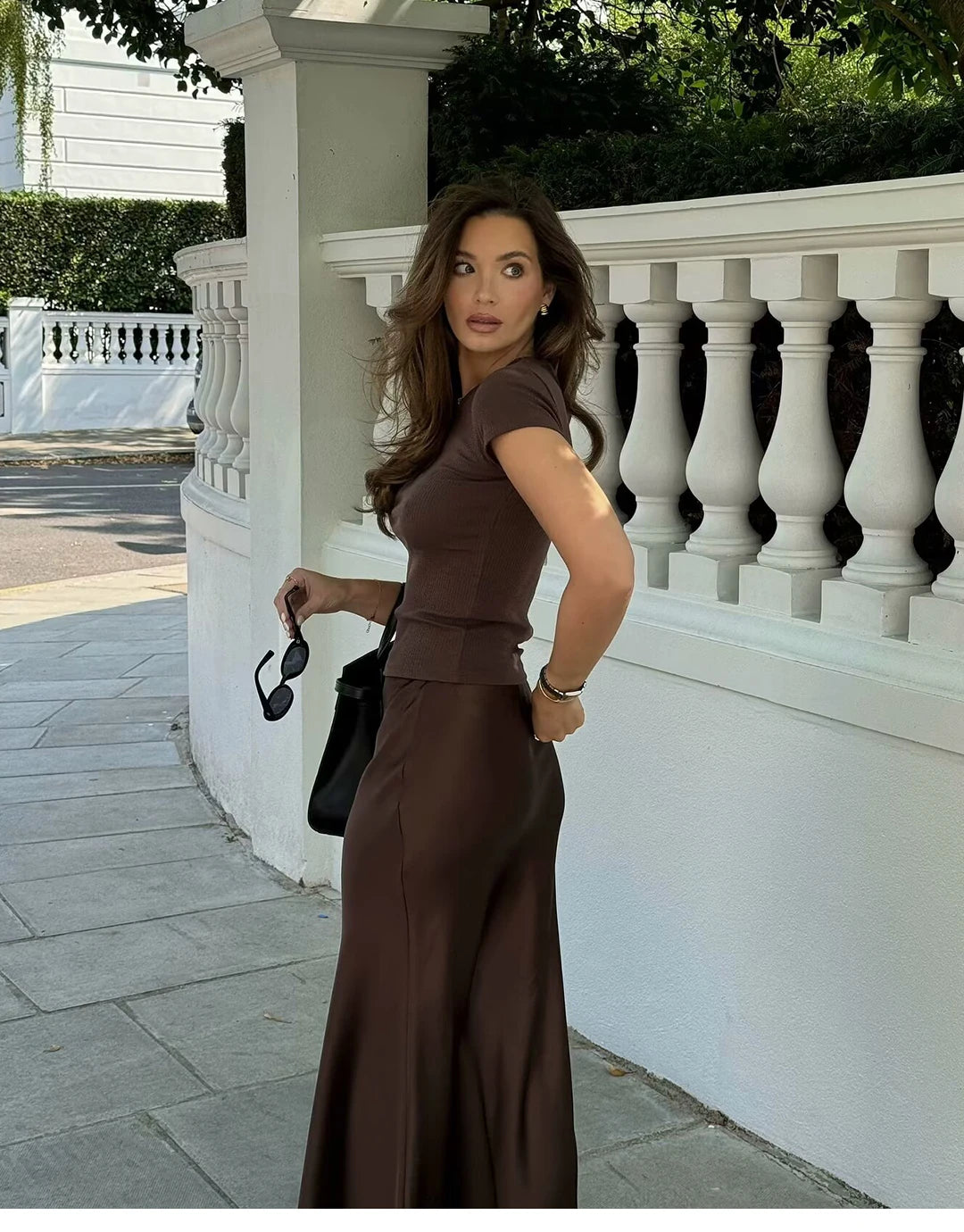 Elegant Satin Midi Slip Skirt with Side Zipper – Smooth & Flowing Fit for Versatile Styling