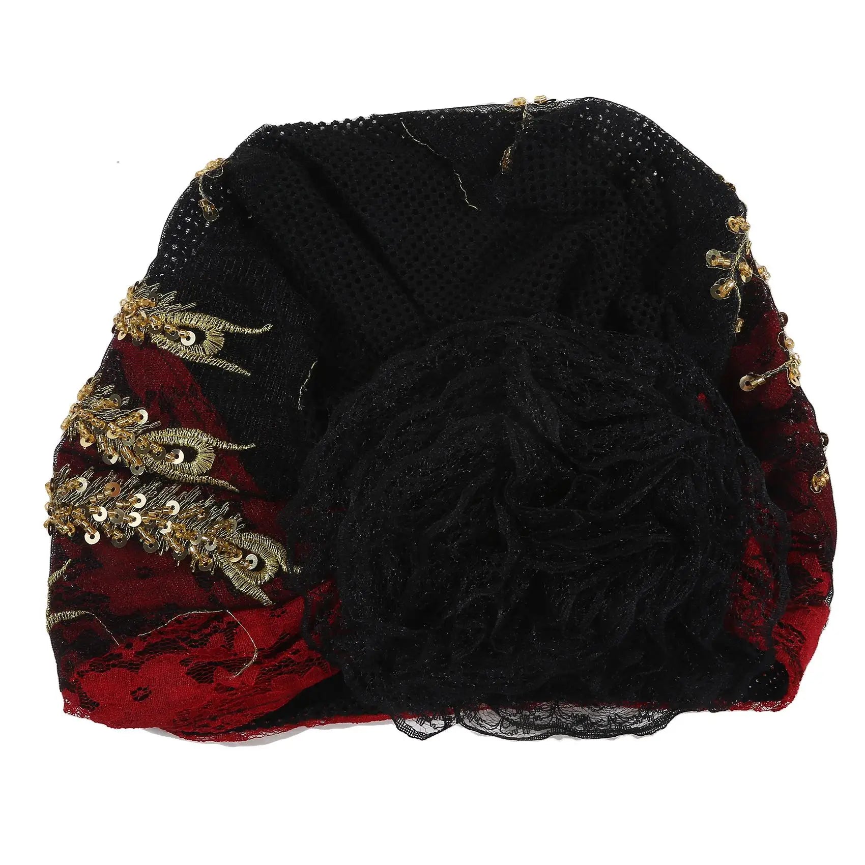 Luxury Embroidery Beading Pleated Turban Cap for Women African Female Wrap Head Bonnet Muslim Turban Hat Lady Head Wraps