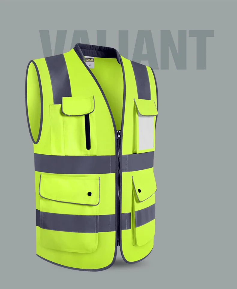 Road Work Vest for Man With Pockets Hi Vis Vest Outdoor Construction Protective Workwear Work Wear Vest
