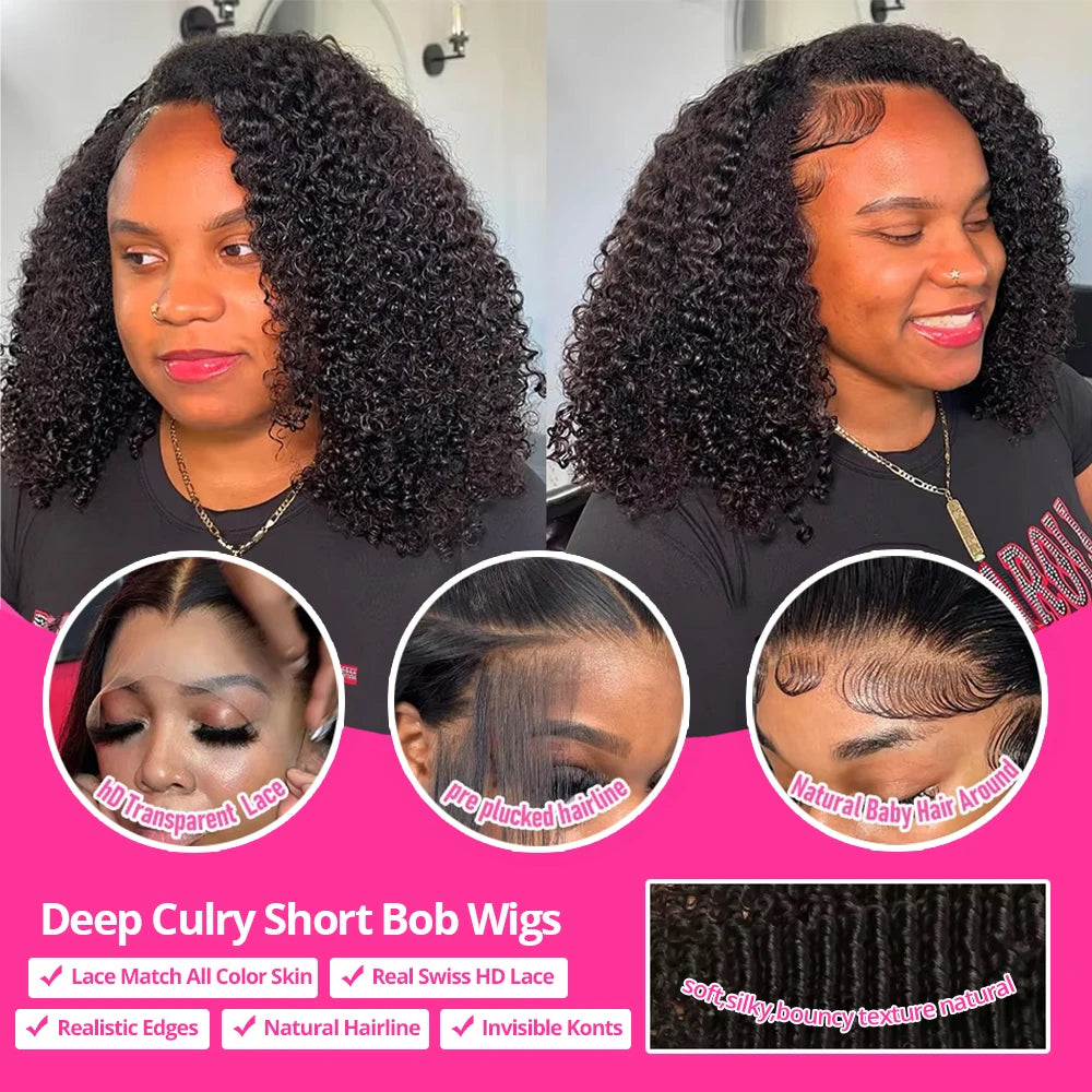 CEXXY Short Bob Wig 13x6 HD Lace Frontal Wig Jerry Curly Human Hair Wig Water Wave 13x4 Lace Remy Human Wig For Women On Sale