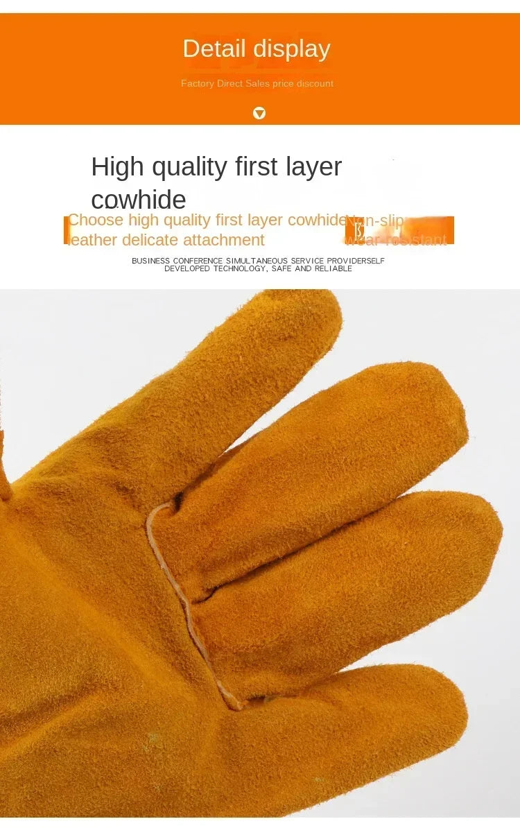 Men Work Gloves Soft Cowhide Driver Hunting Driving Farm Garden Welding Security Protection Safety Protection