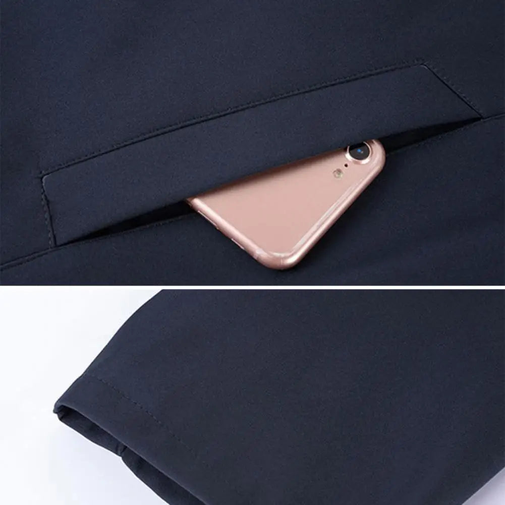 Men Jacket Elegant Mid-aged Men's Lapel Jacket with Zipper Closure Pockets for Formal Business Casual Wear in Spring Fall Solid