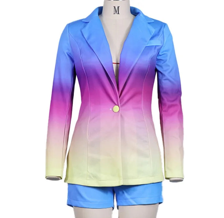 Conjunto de dos piezas de shorts para mujer, trajes de otoño e invierno, a la moda, estampado de leopardo, casual, blazer de manga larga y pantalones cortos