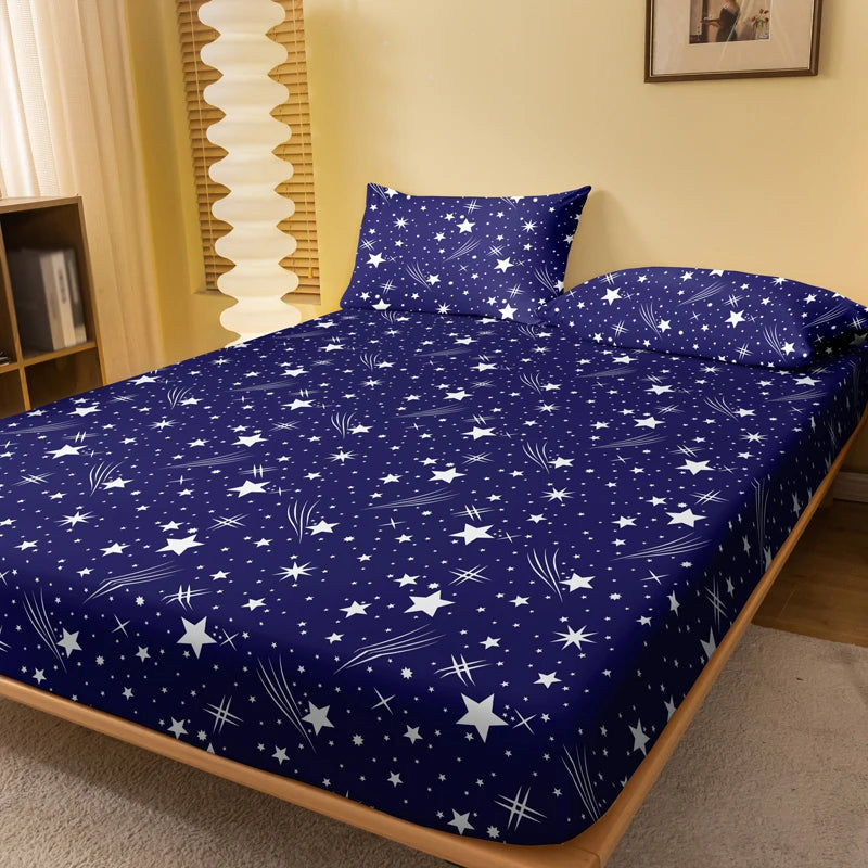 1 Simple modern Starry sky printed matte Fitted Sheet, bedroom printed bed cover, bedding (excluding pillowcases)