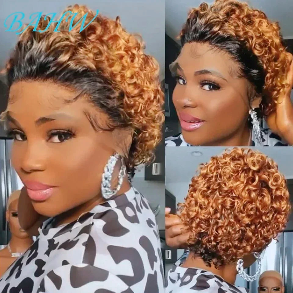 Brazilian Human Hair Wig For Black Women Afro Curly Pixie Bob Short Preplucked Hairline 13X1 Hd Lace Front Bob Water Wave Wig