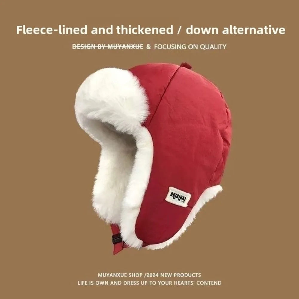 Nuevo sombrero de invierno grueso para mujer Lei Feng, sin ala, gorro de esquí bordado tipo aviador, protección para los oídos, herramientas de abrigo
