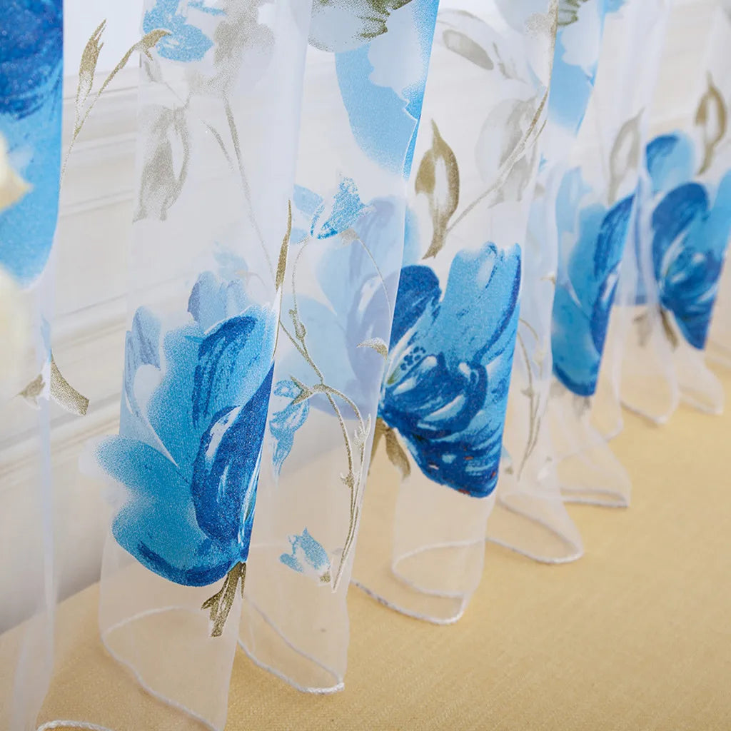 Floral Tulle Curtains For Living Room White Sheer Curtains For Bedroom Door Short Kitchen Window Curtains Drapes decoration
