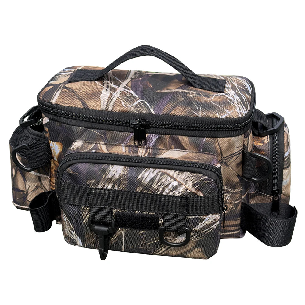 Mochila de pesca, caja de señuelos, bolsa de almacenamiento de aparejos, riñonera para hombres, mochila de pesca con mosca con soporte para caña, bolsa de hombro.