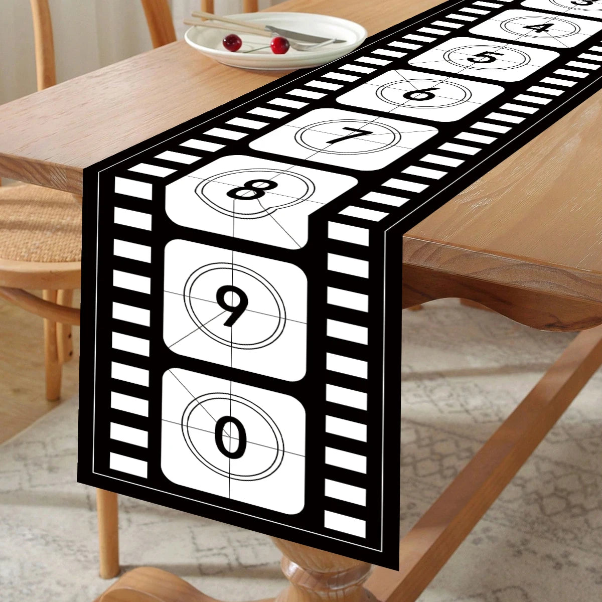 Camino de Mesa para Noche de Cine de 12 X 72 Pulgadas, Estampado de Tira de Película, Decoración de Carrete de Cine, Decoraciones de Manteles Temáticos de Cine