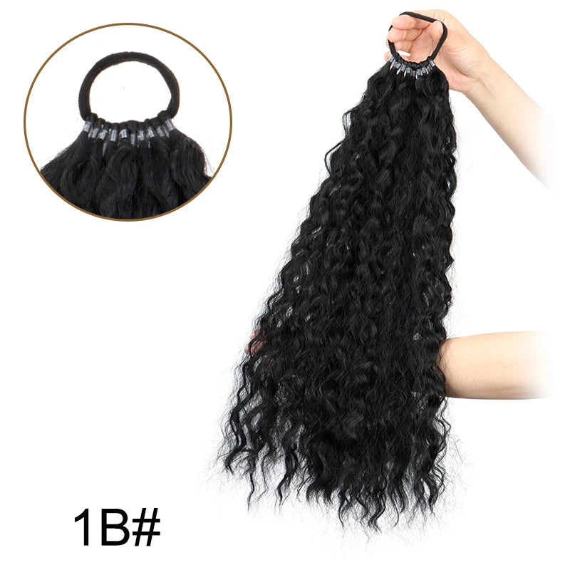 18Inch Synthetic Long Kinky Curly Afro Ponytail Hair Extension Elastic Rubber Band Fluffy Hairpiece for Women Daily Use