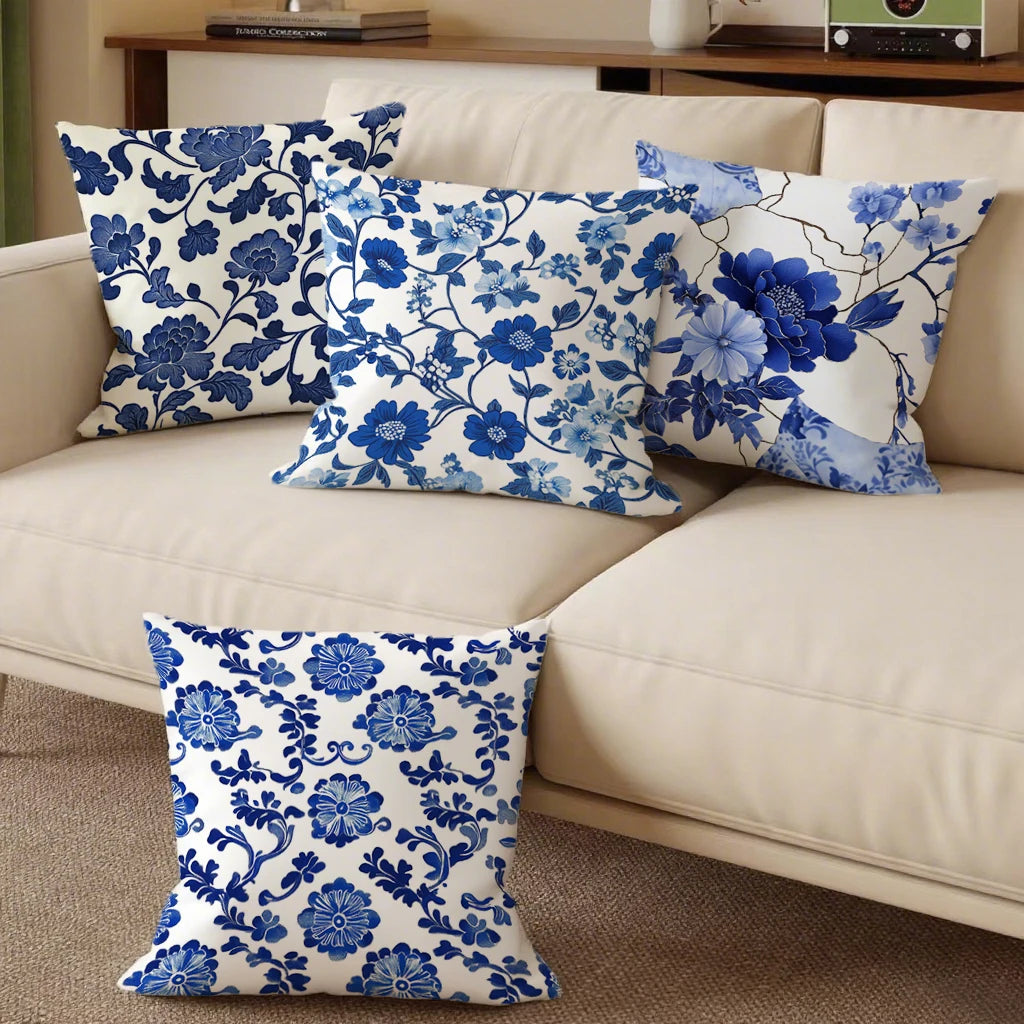 Blue floral pillowcases for a warm home atmosphereSuitable for sofa car bedroom decorative cushion cover pillow cover