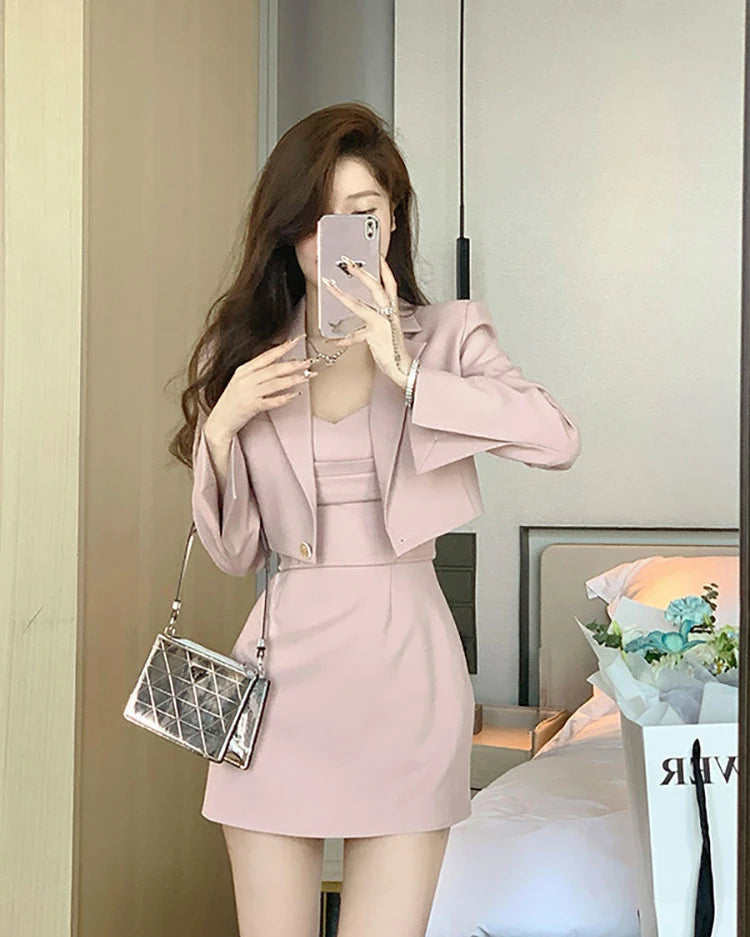 Sexy Suit with Skirt and Blazer Womens Short 2 Sets Outfit Mini Summer Night Club Two Piece Set for Women Formal Event Pink