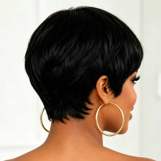 Peluca de Cabello Humano Pixie en Capas