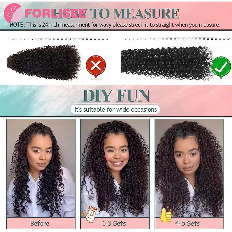 Invisible Wire Hair Extensions with 4 Clips Long Synthetic Wavy Curly Hair Pieces Adjustable Transparent Headband for Women 40cm