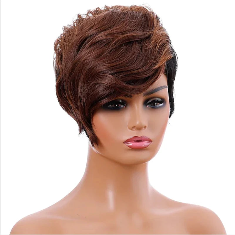 HAIRJOY Synthetic Hair Burgundy Brown Short Straight  Wigs for Black Women