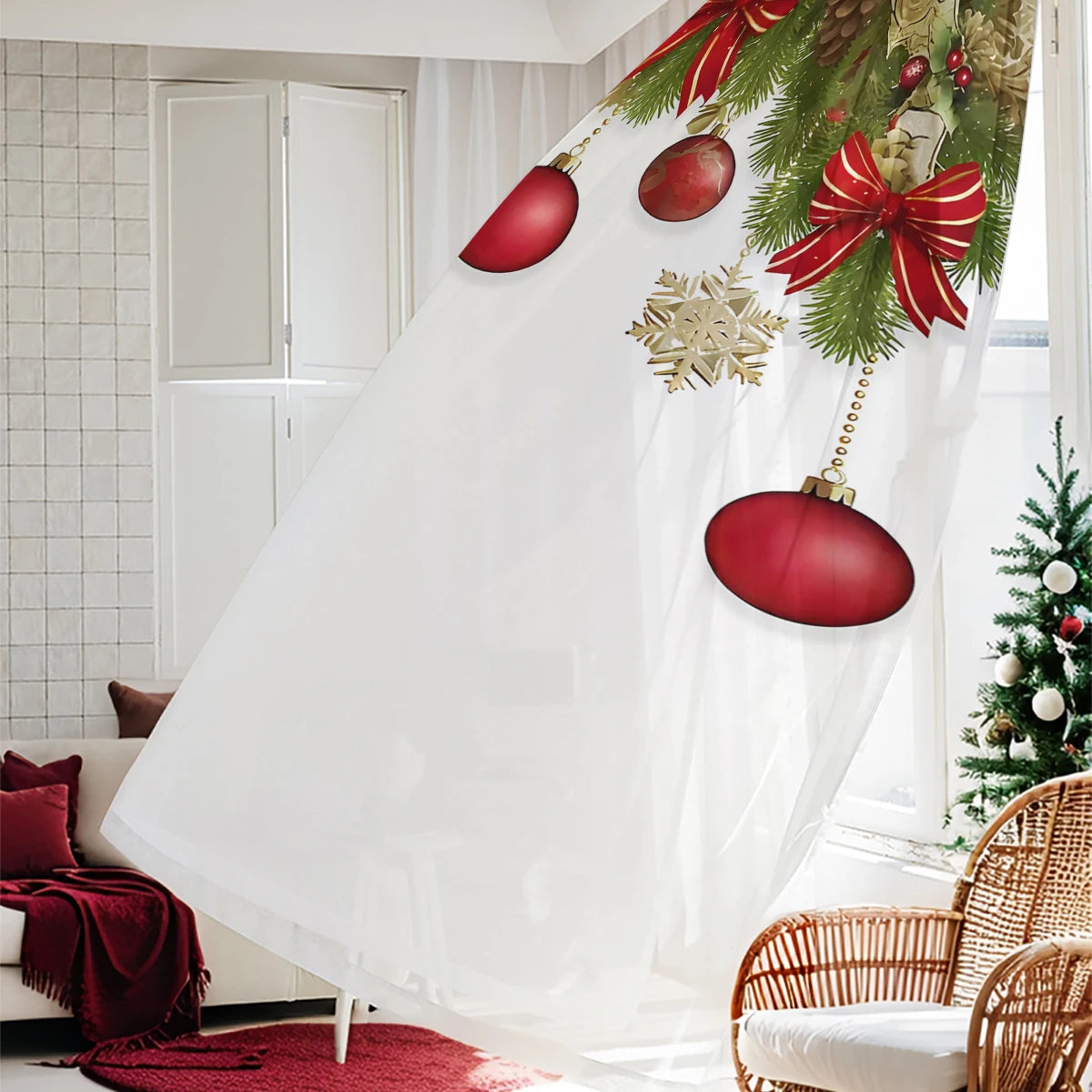 Cortina de puerta transparente navideña – Elegante brillo festivo para tu hogar
