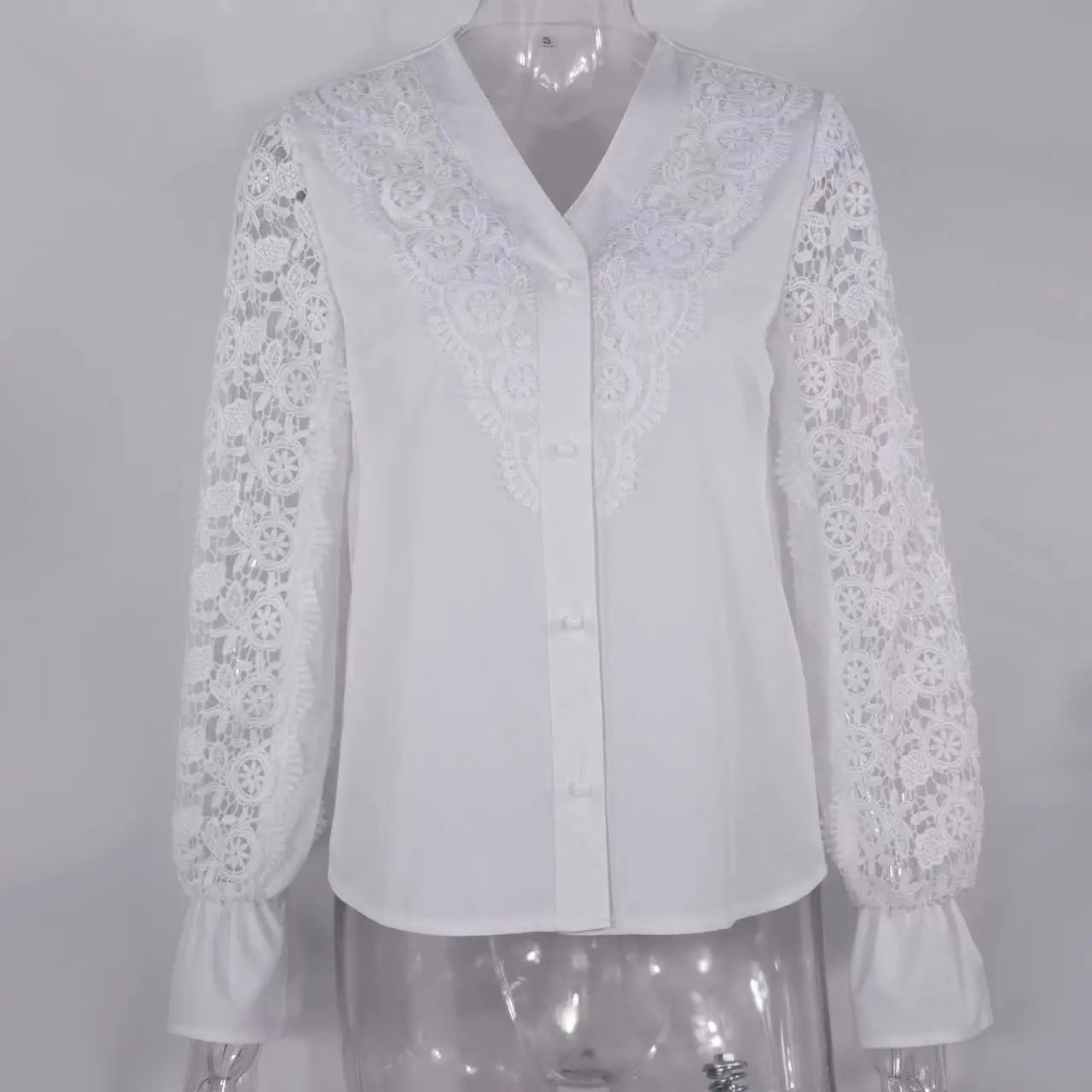 Spring and Summer Fashion New Women's Clothing Design Sense White Lace Long Sleeve Lace Hollowed Western Style Women's Shir