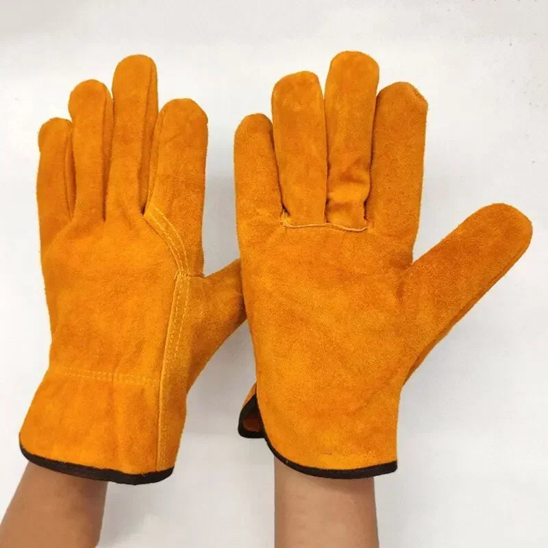 Men Work Gloves Soft Cowhide Driver Hunting Driving Farm Garden Welding Security Protection Safety Protection