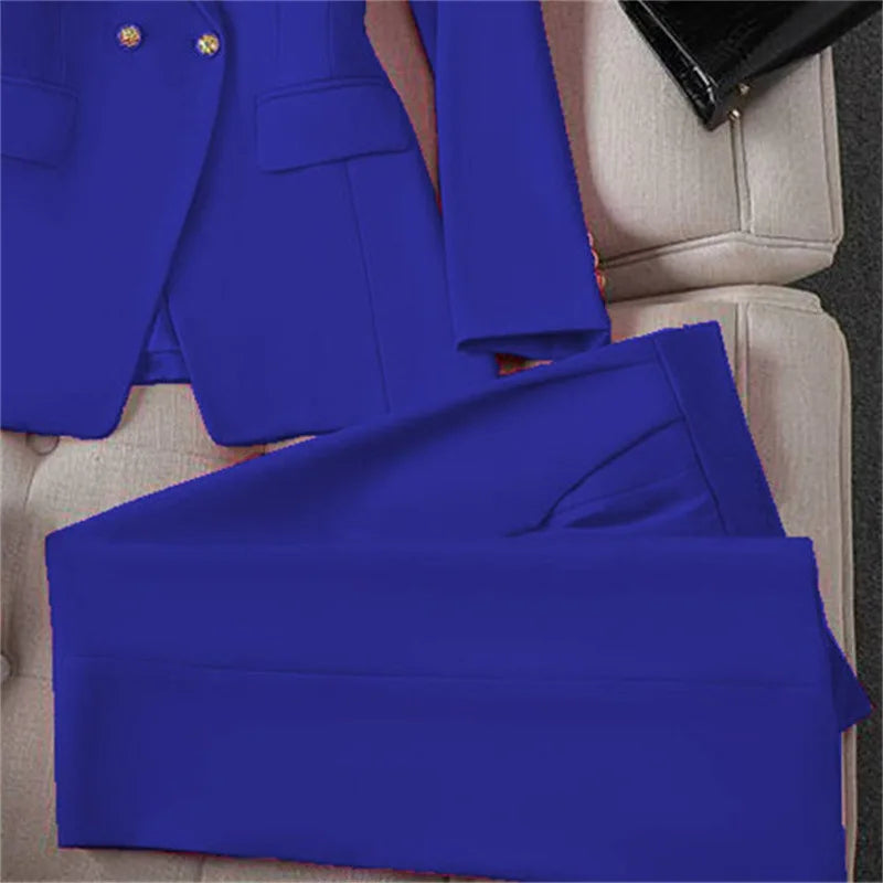 Casual Long Sleeve Blazer Pant Sets Suits For Woman Fashion 2 Pieces Set For Women Office Lady Coats Jackets