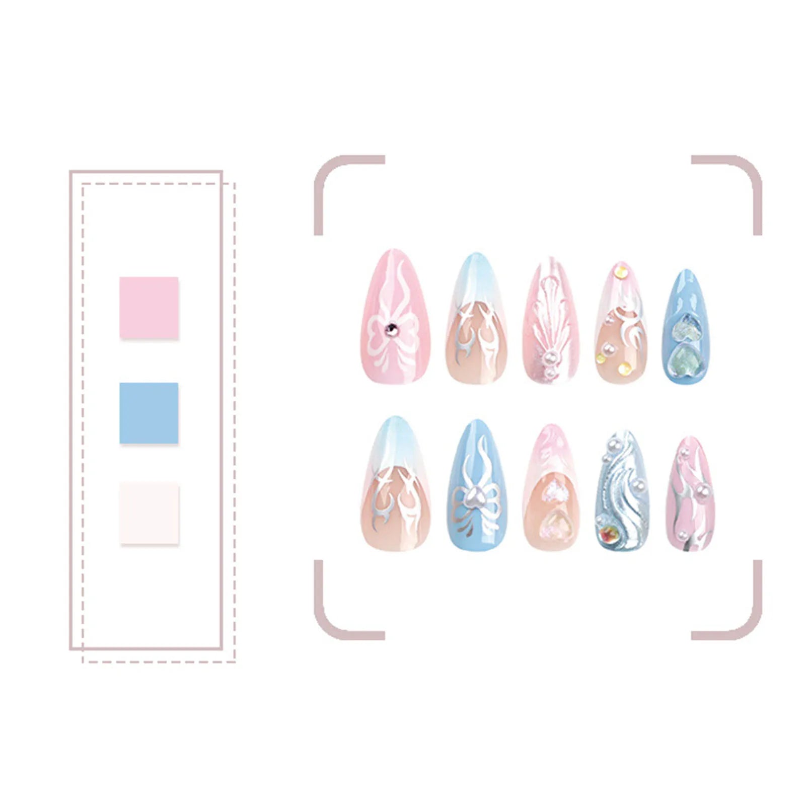 Light Pink Fake Nails with White Tip Ultra-flexible Long Lasting Fake Nails for Stage Performance Wear MIAO-US