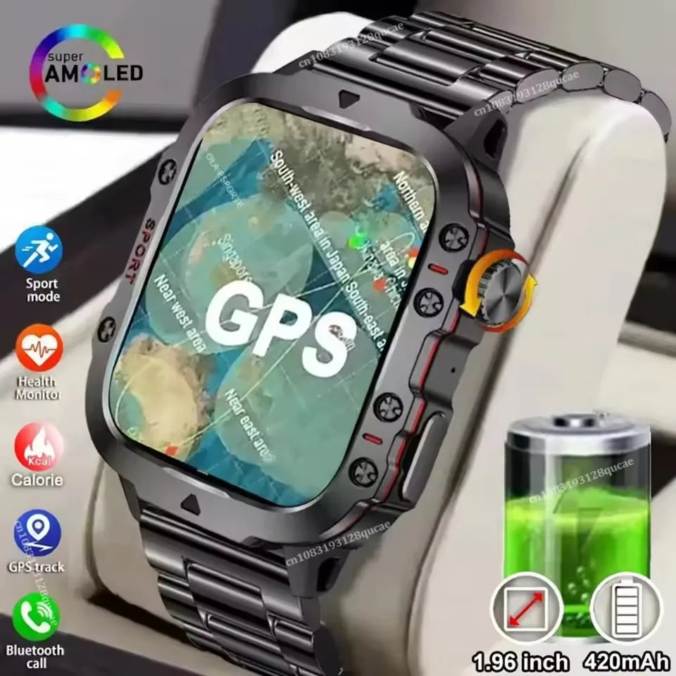 New Rugged Military GPS Smart Watch Men Bluetooth Call Health Monitoring AI Voice Sport Waterproof Smartwatches For Android