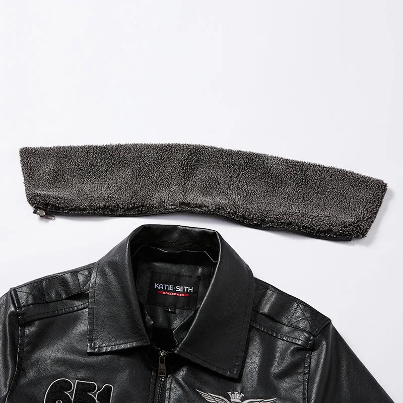 Motorcycle Jackets for Men In Autumn/Winter Fashion Casual Leather Embroidered Aviator Jacket In Winter Velvet Pu Jacke