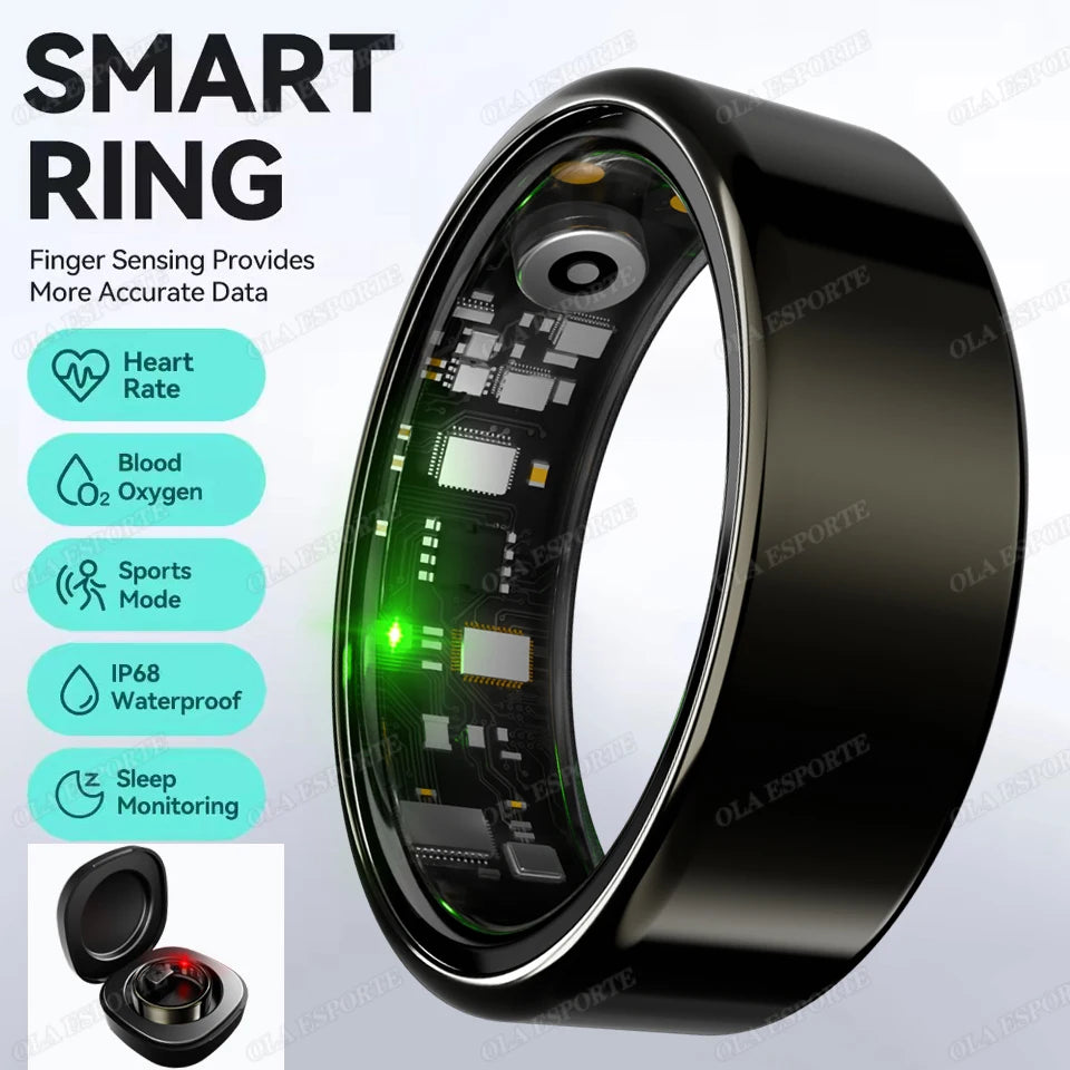 New Smart Ring Heart Rate/Health Sleep Monitor Multi Sport Modes IP68 & 10ATM Waterproof Use Time 3 Days Rings Gift For Man